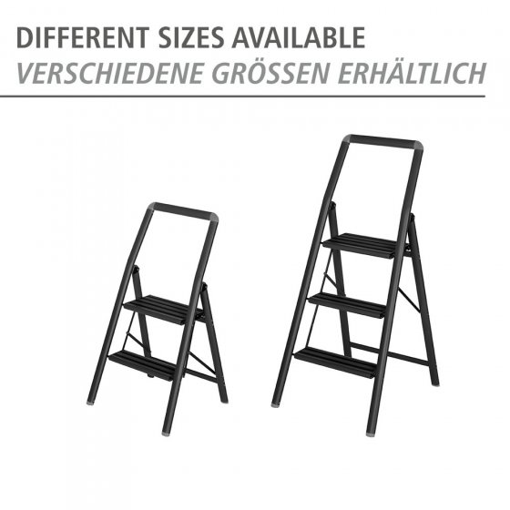 Alu-Klapptrittleiter Compact 3-stufig Schwarz, leichte & rutschfeste Haushaltsleiter, Sicherheits-Stehleiter 