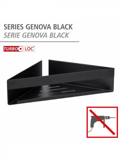 Turbo-Loc® Eckablage Mod. Genova Black, Befestigen ohne Bohren mit Spezial-Klebepad 