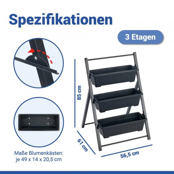 Vertikales Hochbeet, 3 Etagen, wetterbeständiger Kunststoff 