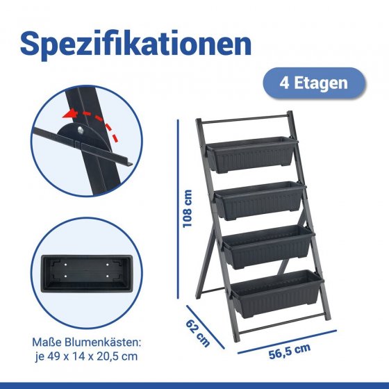 Vertikales Hochbeet, 4 Etagen, wetterbeständiger Kunststoff 