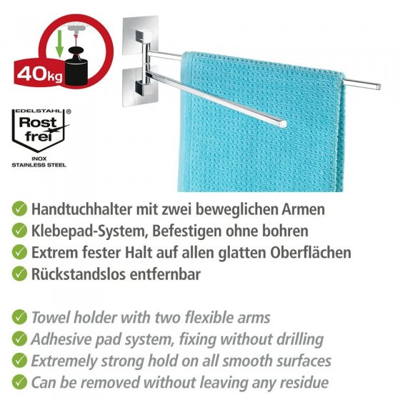Turbo-Loc® Edelstahl Handtuchhalter 2 Arme Quadro, rostfrei 