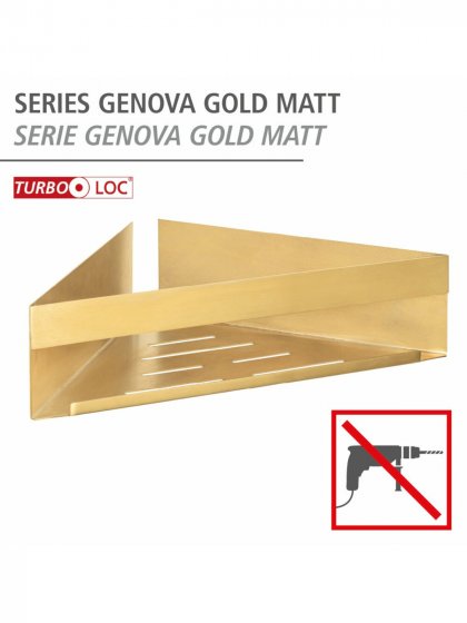 Turbo-Loc® Eckablage Mod. Genova Gold Matt, befestigen ohne Bohren mit Spezial-Klebepad 