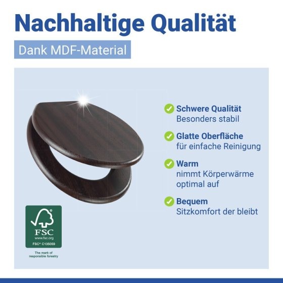 WC Sitz Mod. Wenge Dunkelbraun, stabiler Toilettensitz mit Absenkautomatik 
