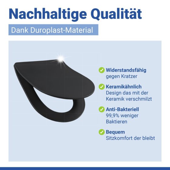 WC Sitz Mod. Sedilo Schwarz matt, Toilettendeckel in D-Form mit Absenkautomatik 