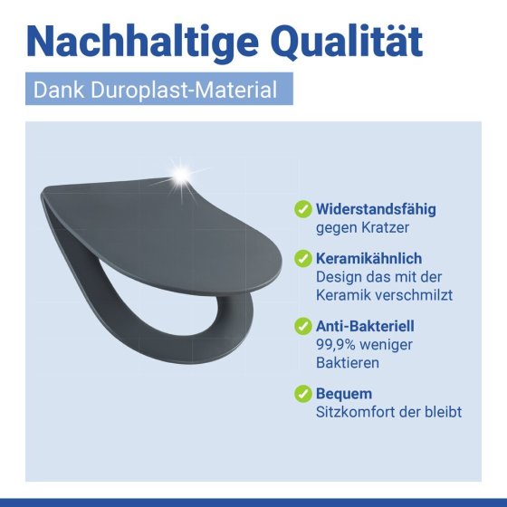 WC Sitz Mod. Sedilo Grau matt, Toilettendeckel in D-Form mit Absenkautomatik 