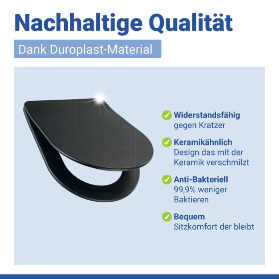 WC Sitz Mod. Galati Schwarz matt, Toilettendeckel in D-Form mit Absenkautomatik 