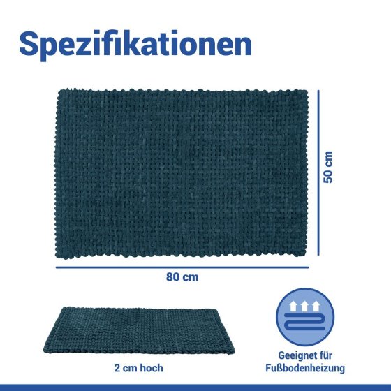 Badteppich Mod. Covelo Dunkelblau, 50 x 80 cm, rutschfest und waschbar bis 30 °C 