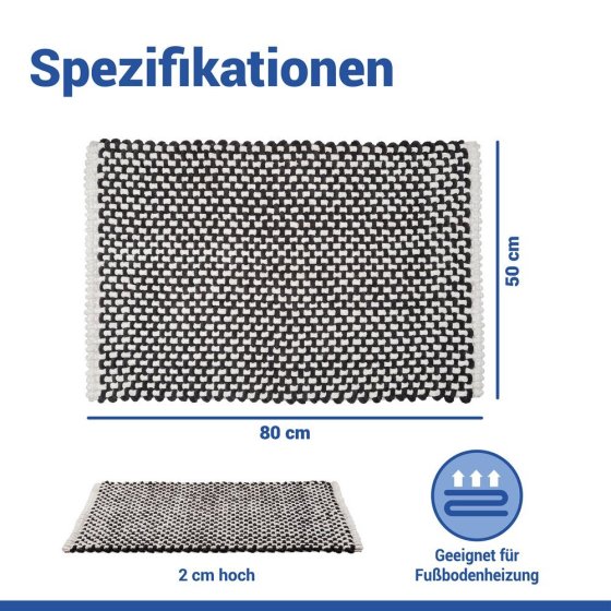 Badteppich Mod. Covelo Weiß-Anthrazit, 50 x 80 cm, rutschfest und waschbar bis 30 °C 