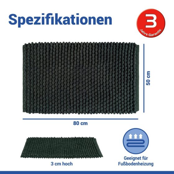 Badteppich Mod. Solivo Dunkelgrün, 50 x 80 cm, rutschfest und waschbar bis 30 °C 