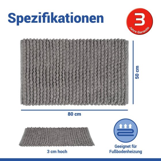 Badteppich Mod. Solivo Grau, 50 x 80 cm, rutschfest und waschbar bis 30 °C 