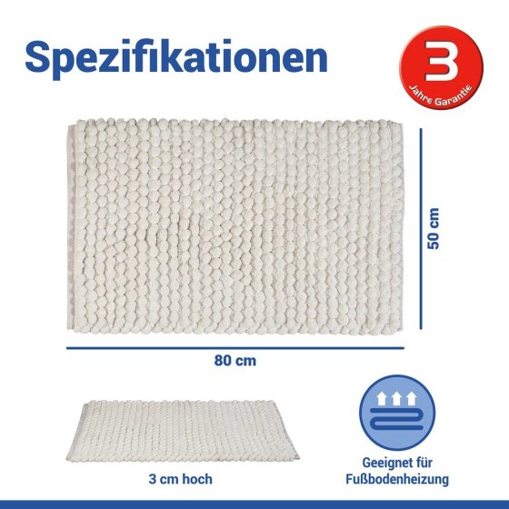 Badteppich Mod. Solivo Weiß, 50 x 80 cm, rutschfest und waschbar bis 30 °C 