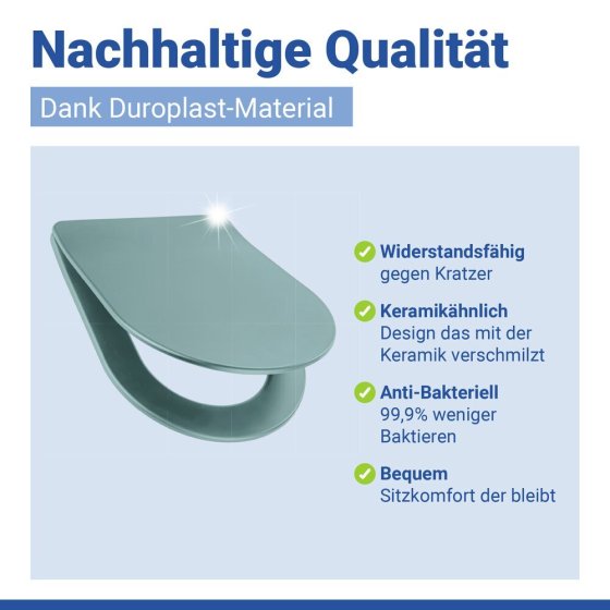 WC Sitz Mod. Galati Blaugrau matt, Toilettendeckel in D-Form mit Absenkautomatik 