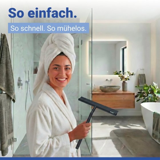 Badezimmerwischer Mod. Mola Silikon XXL Schwarz, extra breite Wischfläche 