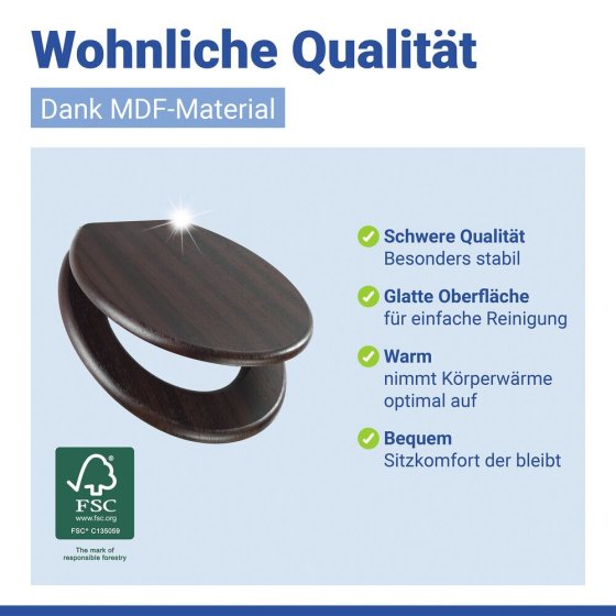 WC Sitz Mod. Wenge Dunkelbraun, stabiler Toilettensitz mit Absenkautomatik 