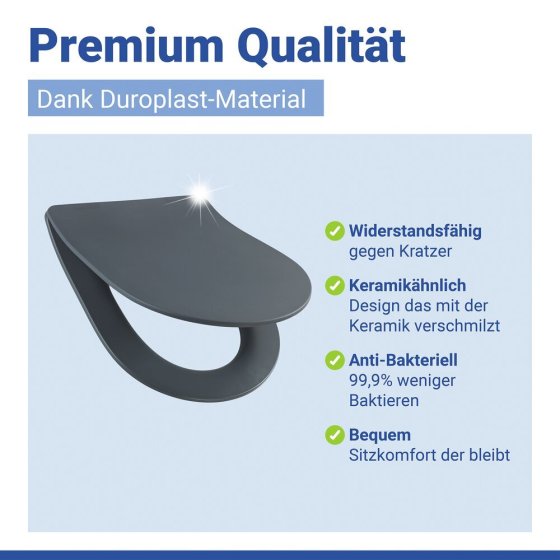 WC Sitz Mod. Sedilo Grau matt, Toilettendeckel in D-Form mit Absenkautomatik 