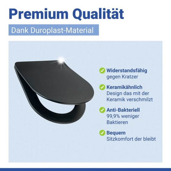 WC Sitz Mod. Galati Schwarz matt, Toilettendeckel in D-Form mit Absenkautomatik 