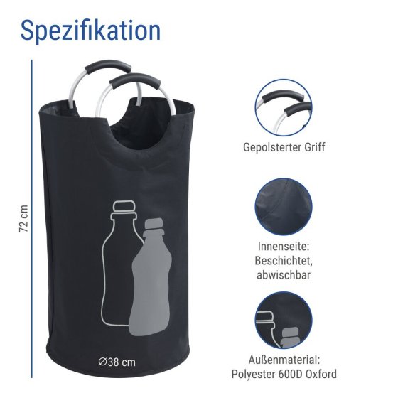 Flaschensammler Mod. Jumbo 69 L, Schwarz, Pfandflaschen Sammelbehälter aus Polyester 