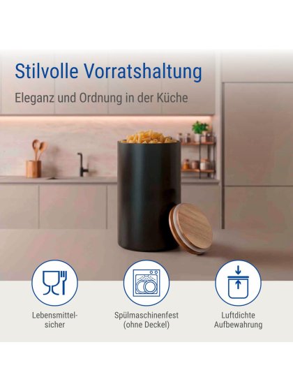 Vorratsdose Mod. Mio Schwarz 1,4 L, Vorratsbehälter aus Borosilikatglas mit Deckel 