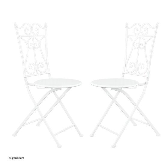 Bistro Sitzgruppe Metall Creme Tisch mit 2 Stühlen Balkon Set Gartenmöbel 
