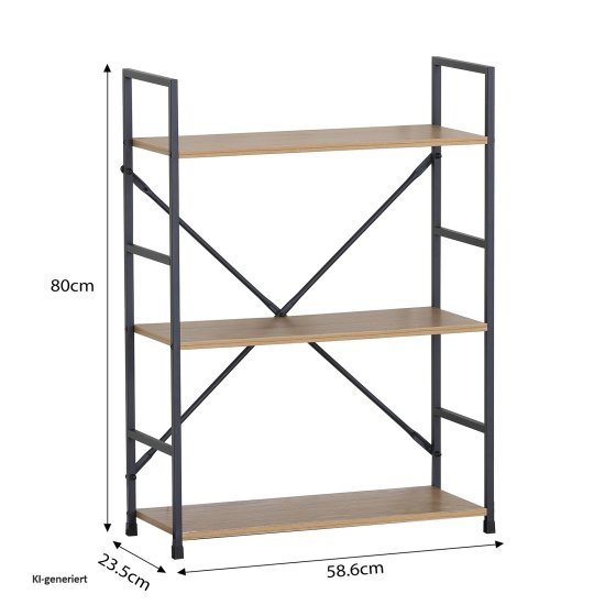 Elio, 3 Ablagen, Stahlgestell, MDF-Böden in Artisaneiche, Industrie-Look 