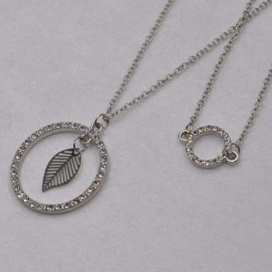 Set Kette Armband Ohrringe Metall gesandet glanz Glasstein weiß 