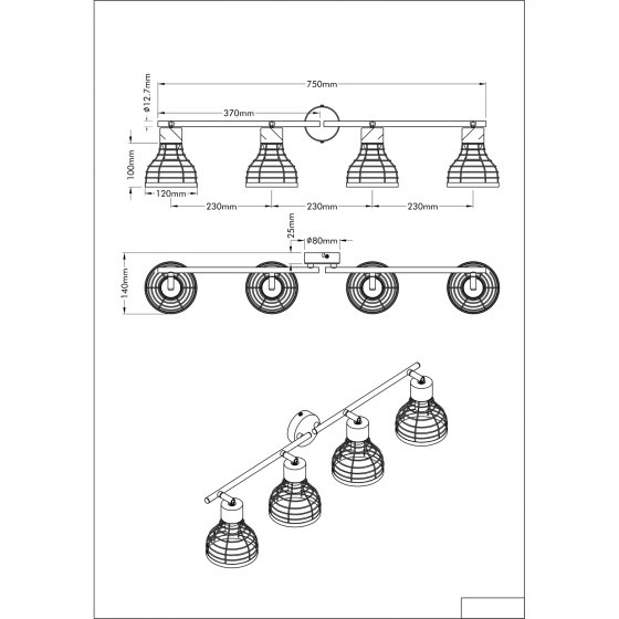 Deckenleuchte 4-flammig Espen 