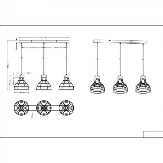 Pendelleuchte 3-flammig Espen 