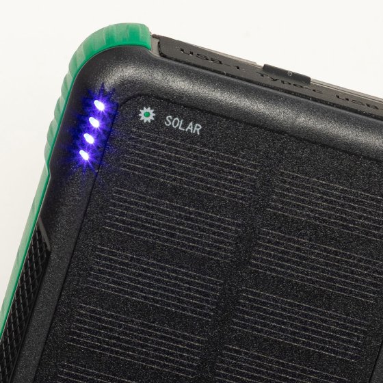 Kurbel- und Solar-Ladegerät mit integrierten Kabeln 