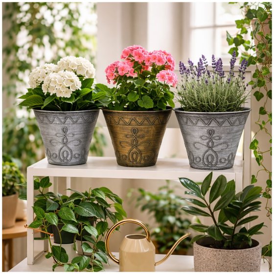 Blumentopf Nessa Ornamente Gold Silber 3er-Set 