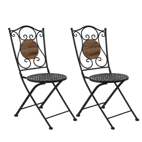 Bistro Sitzgruppe Metall schwarz Tisch mit 2 Stühlen Balkon Set mit Motiv Holz 