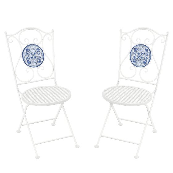 Bistro Sitzgruppe Metall Creme Tisch mit 2 Stühlen Balkon Set mit Motiv Santorin 