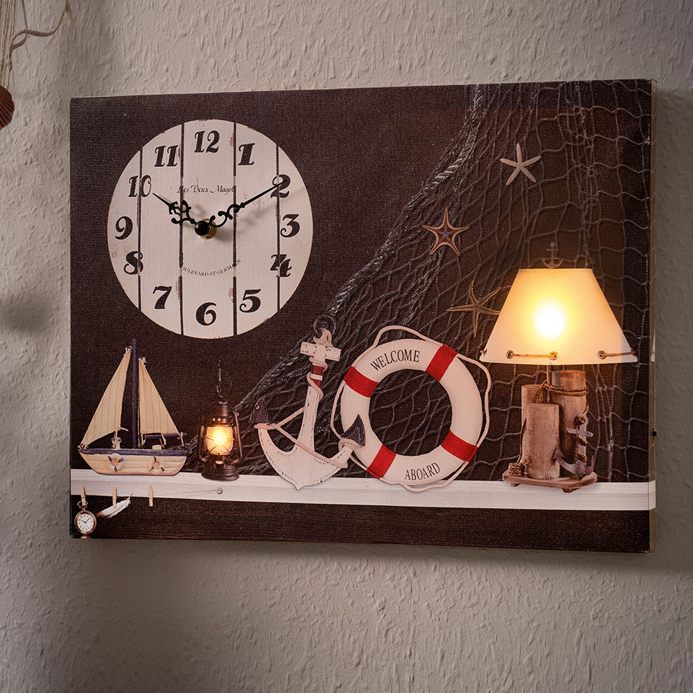 Maritimes LED-Wandbild mit Uhr günstig bei EUROtops bestellen